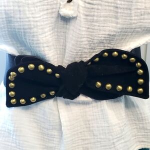 BLACK VELVET BRASS STUDS STATEMENT STRETCH WAIST BELT GOTH WITCHY WOMEN OS